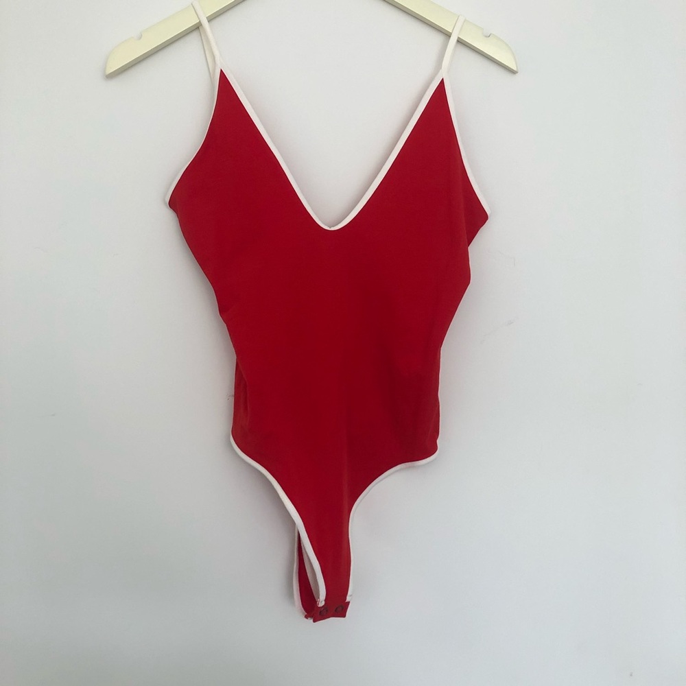 Express Red Bodysuit With White Trim